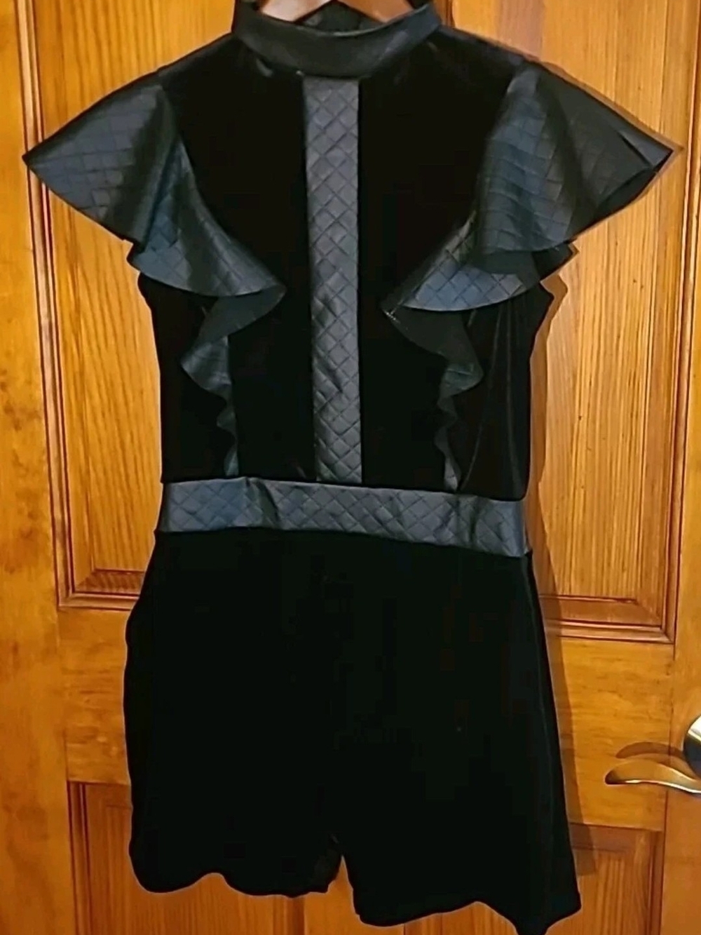 Curtain Call Dance Costume Black Velvet Ruffle with Quilted Trim Size AME